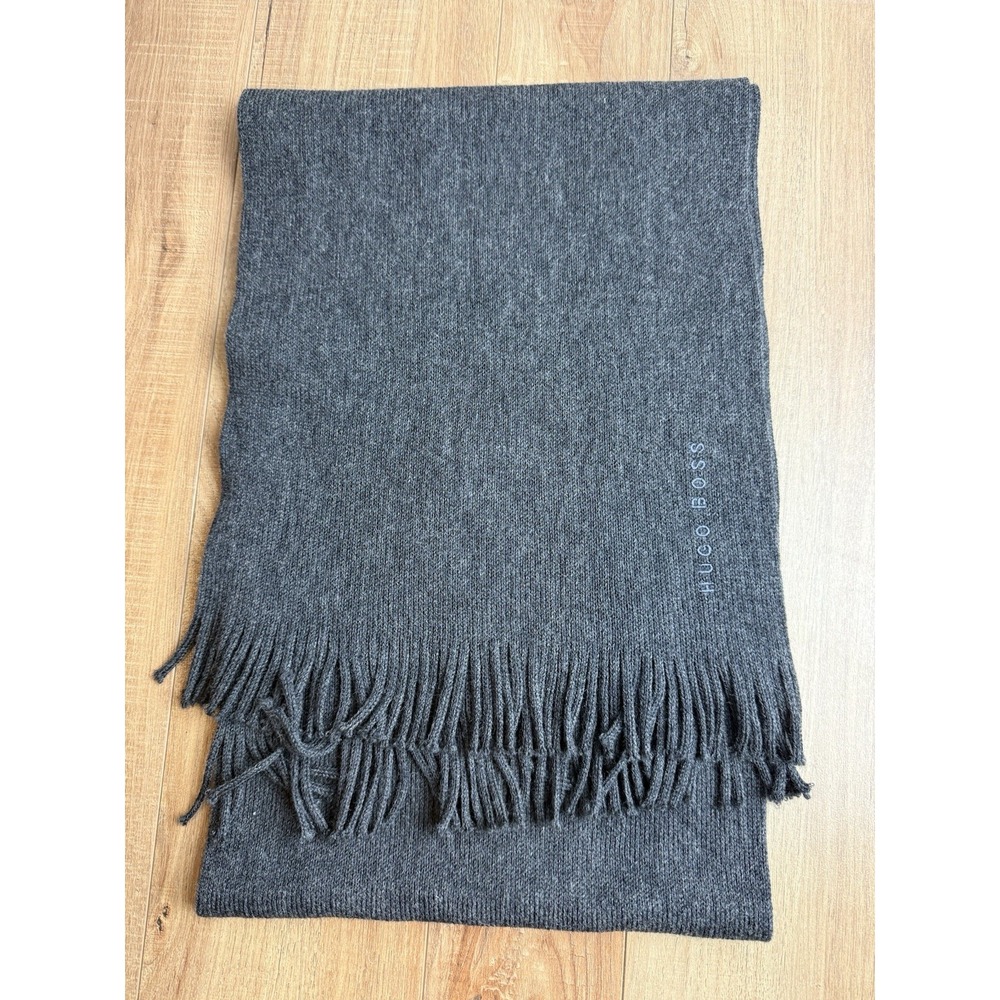 Boss Hugo Boss Mens Grey Albas Wool Scarf One Size 11 x 60